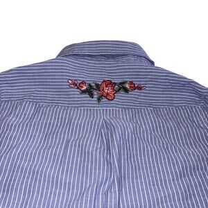 Krazy Girl Embroidery 100% cotton, blue and white striped button up shirt